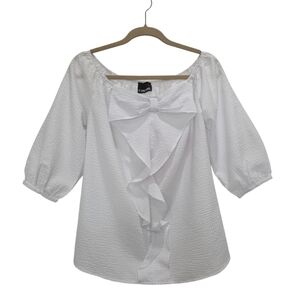 P. Michael Womans White Bow Front Blouse, Large
